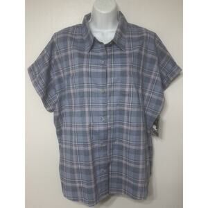 Ridgecut Shirt Women's Short Sleeve Plaid Blue Pink Button Down Size XL NEW